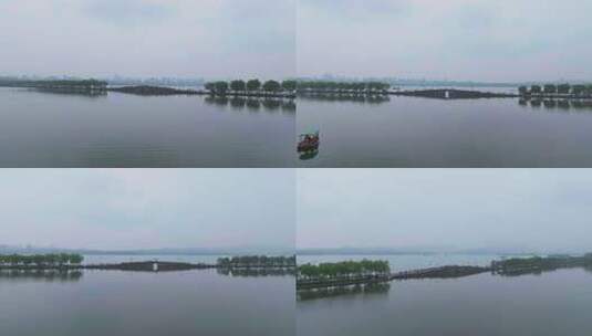 4k航拍浙江杭州雨中西湖高清在线视频素材下载