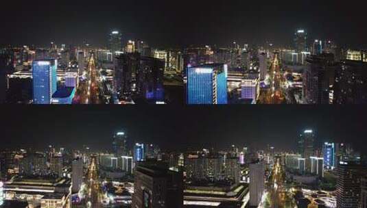 航拍江西南昌红谷滩城市夜景灯光高清在线视频素材下载