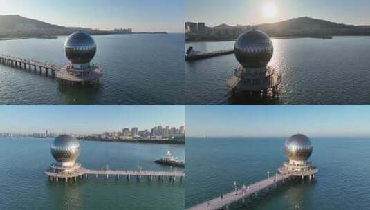 烟台黄海明珠 黄海游乐城航拍4k高清在线视频素材下载