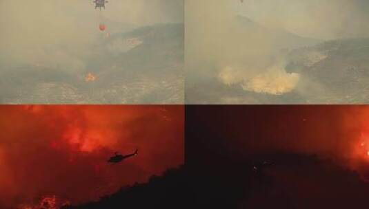 应急直升机演习吊桶灭火森林大火高清在线视频素材下载