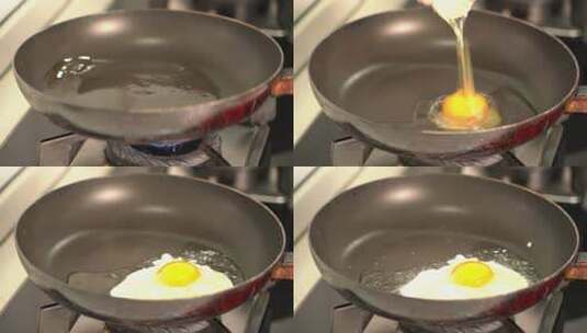 4K热锅热油里打入鸡蛋煎蛋实拍视频高清在线视频素材下载