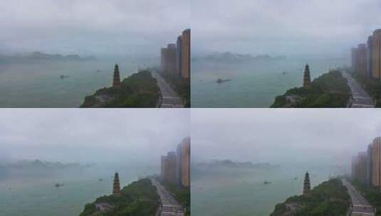 云雾缭绕的宜昌沿江城市风景延时高清在线视频素材下载