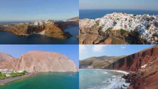 FPV无人机航拍海岛城市希腊圣托里尼高清在线视频素材下载
