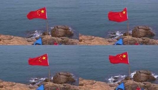 海滩上飘扬的国旗伟大的祖国高清在线视频素材下载