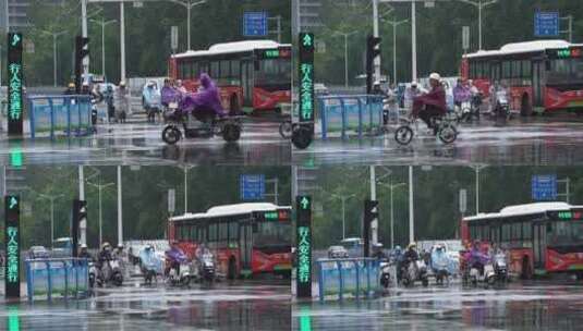 雨天 下雨 城市风光 写意 台风 雨中景色高清在线视频素材下载