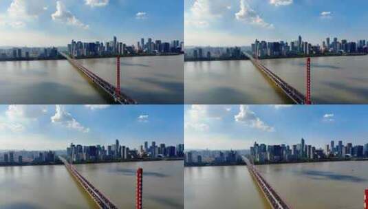 航拍杭州西兴大桥城高清在线视频素材下载