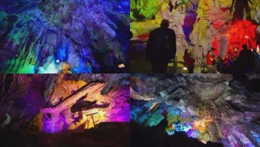 溶洞里的钟乳石景观和暗河高清在线视频素材下载