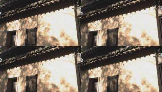 杭州法云安缦古典建筑白墙 树影 唯美光影高清在线视频素材下载