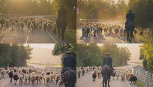 牧民赶羊唯美童话电影感新疆高清在线视频素材下载