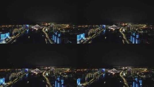 福建福州闽江夜景灯光中洲岛航拍高清在线视频素材下载