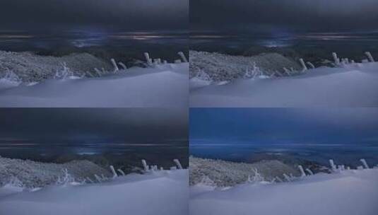 杭州牵牛岗山顶雪景烟花云海夜景延时高清在线视频素材下载