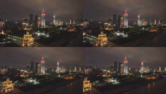 航拍湖北武汉江岸区滨江城市风光夜景高清在线视频素材下载