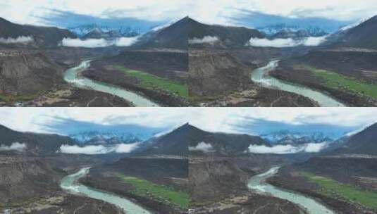 西藏林芝雅鲁藏布大峡谷和南迦巴瓦峰航拍高清在线视频素材下载