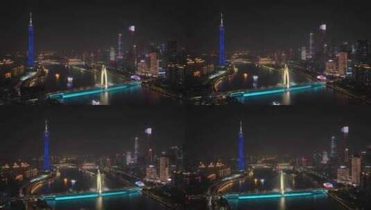 广州市珠江夜景航拍广东塔猎德大桥夜晚风光高清在线视频素材下载