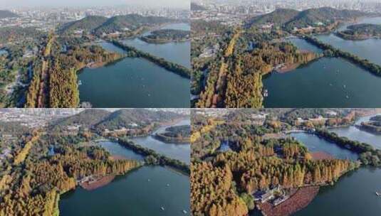 航拍深秋的杭州西湖美景高清在线视频素材下载
