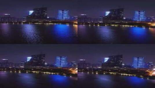 竖版航拍安徽合肥天鹅湖夜景高清在线视频素材下载