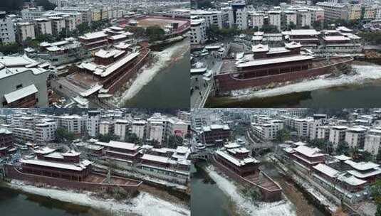 长汀古城雪景航拍高清在线视频素材下载