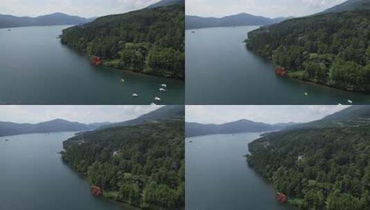 日本箱根湖神社鸟瞰高清在线视频素材下载