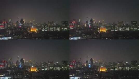 南京鼓楼区办公楼夜晚夜景航拍高清在线视频素材下载