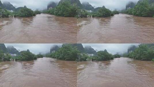 桂林夏季暴雨洪水航拍高清在线视频素材下载