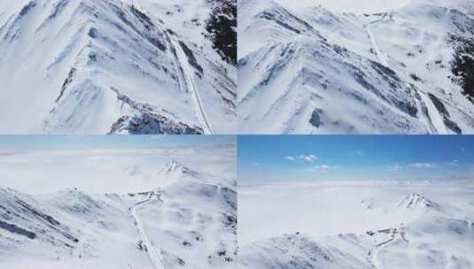 航拍小金夹金山雪山壮丽风景山路崎岖高清在线视频素材下载