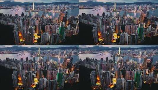 香港维多利亚港夜景航拍高清在线视频素材下载