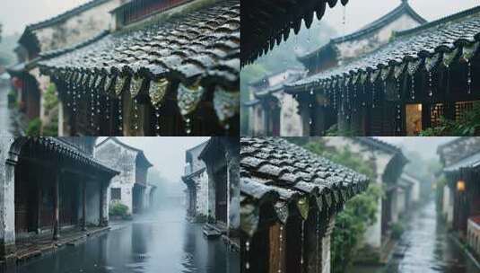 雨下雨清明屋檐雨景古镇雨天水滴雨巷雨滴高清在线视频素材下载