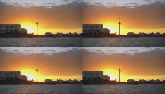 黄昏时分的海湾天际线景观高清在线视频素材下载