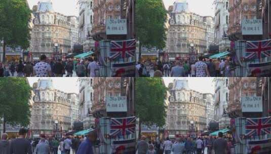 许多行人穿过英国伦敦莱斯特广场高清在线视频素材下载