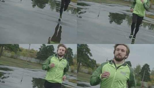 雨后男人在操场奔跑高清在线视频素材下载