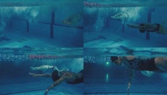 女人在泳池里游泳水下拍摄高清在线视频素材下载