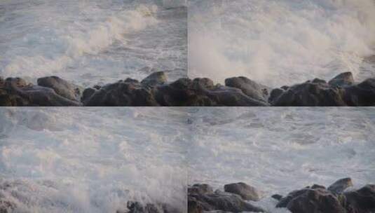 翻滚的海浪拍打岩石高清在线视频素材下载