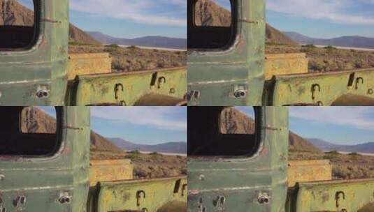 沙漠中一辆废弃的汽车高清在线视频素材下载