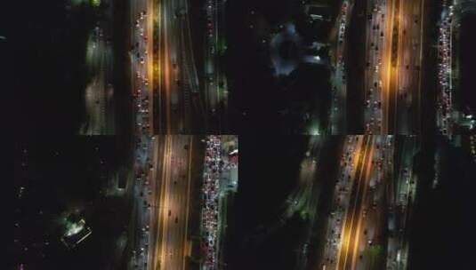 广州天河夜景航拍鸟瞰俯瞰马路公路灯光高清在线视频素材下载