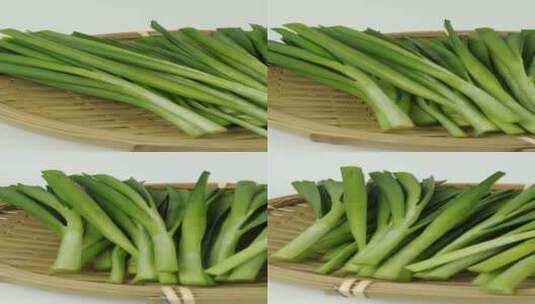 新鲜韭菜叶绿菜蔬菜4k旋转展示高清在线视频素材下载