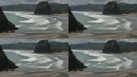 大海滩和狮子形岩石高清在线视频素材下载