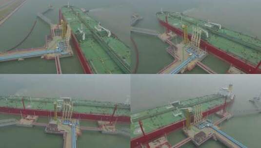 城市航拍天津港口码头停靠货轮 尾侧头 环绕高清在线视频素材下载