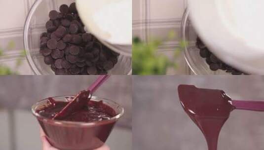 【镜头合集】巧克力颗粒加奶油隔水加热高清在线视频素材下载