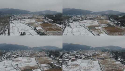 航拍南方丘陵山川森林美丽乡村雪景高清在线视频素材下载