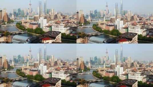 上海城市的天际线和江河高清在线视频素材下载
