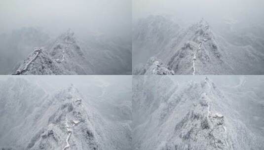 航拍下雪箭扣长城高清在线视频素材下载