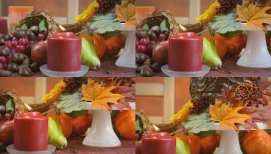 节日中桌上摆放的各种食物和蜡烛高清在线视频素材下载