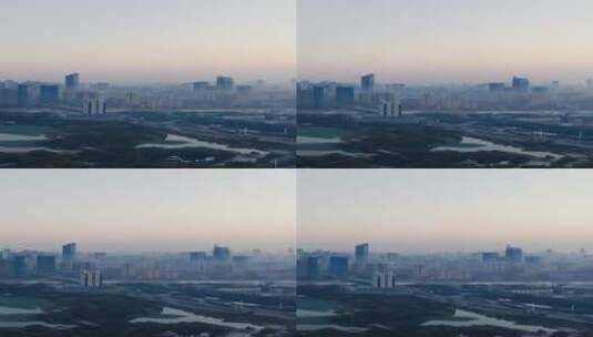 城市航拍武汉清晨迷雾竖屏航拍高清在线视频素材下载