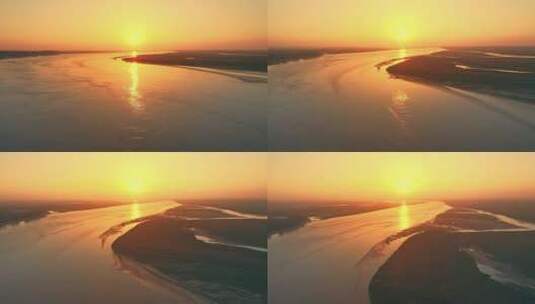 航拍黄河最后一道弯黄河日出夕阳河道升起高清在线视频素材下载