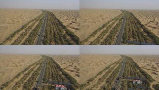 新疆塔克拉玛干沙漠民丰到轮台石油公路航拍高清在线视频素材下载