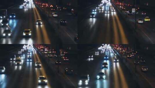 城市交通夜景汽车航拍素材高清在线视频素材下载