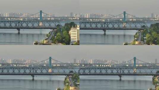 【正版素材】襄阳汉江大桥凤雏大桥同框航拍高清在线视频素材下载