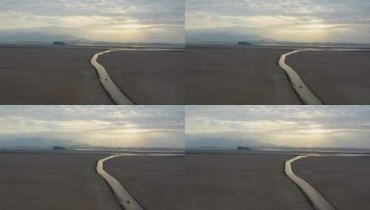 鄱阳湖枯水季鞋山岛黄昏航拍视频高清在线视频素材下载