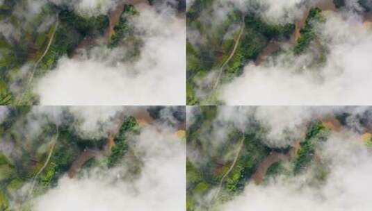俯瞰云雾下的江水高清在线视频素材下载