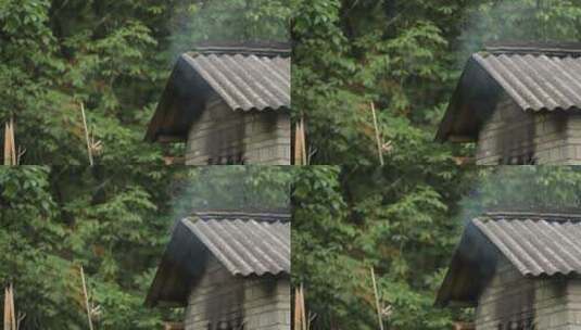 农村破旧房屋瓦房炊烟烟雾高清在线视频素材下载